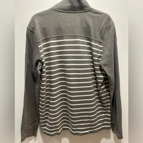 Banana Republic , size L, men’s pull over 1/4 zip, grey and white stripe - Picture 3 of 7
